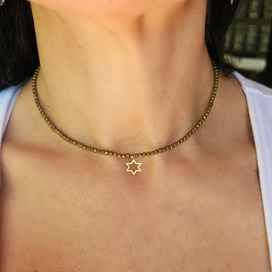 COLLAR HEMATITA MAGUEN DAVID PLATA 925